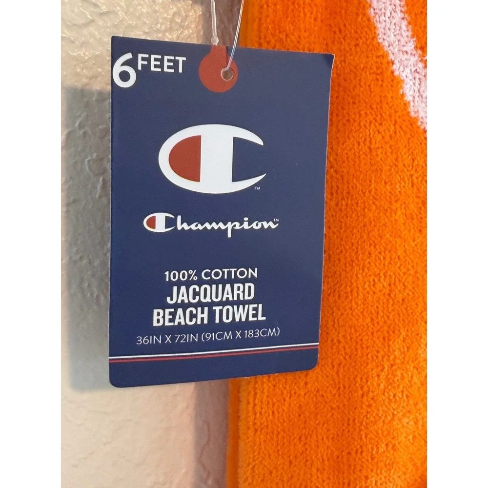 Champion Basketball Court Jacquard Beach Towel Orange 100% Cotton 36x72 NWT